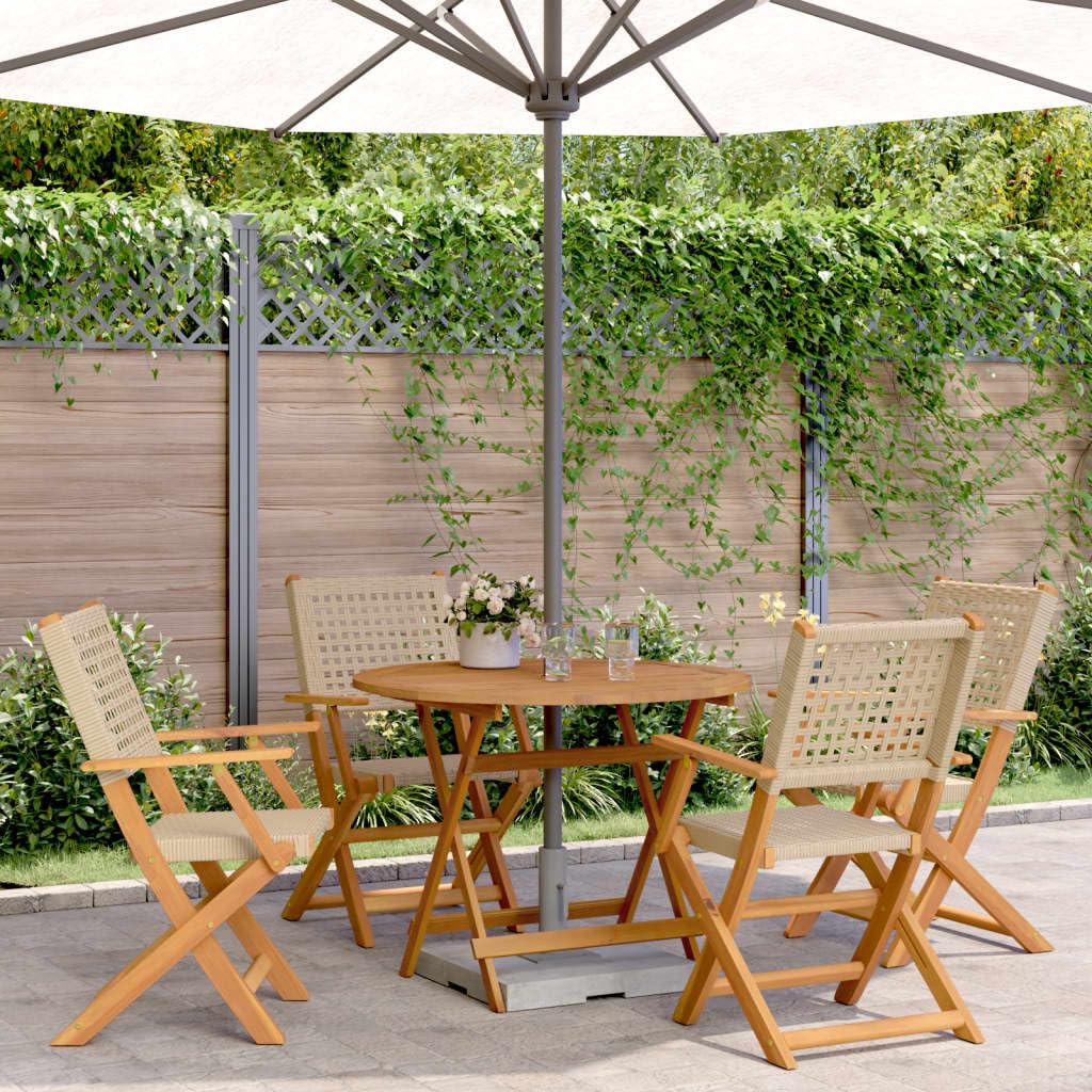 Set de Comedor de jardín 5 pzas Conjunto Jardin Exterior Muebles terraza Exterior Conjunto Jardin Exterior Mesa y sillas ratán PE Madera Maciza Beige - 3281816