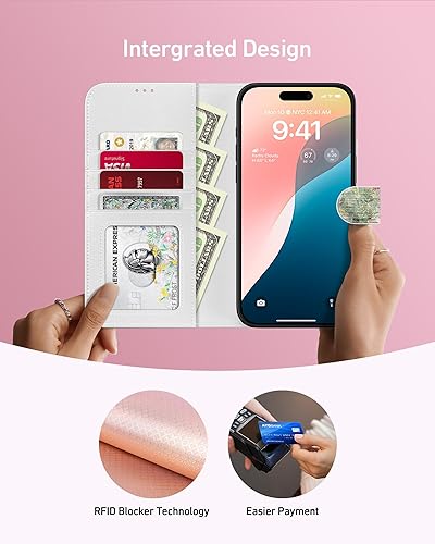Miniatura 4 de Funda tipo cartera para iPhone 14 Pro Max, funda desmontable con tapa y bloqueo RFID, 4 ranuras para tarjetas, soporte de piel sintética, soporte