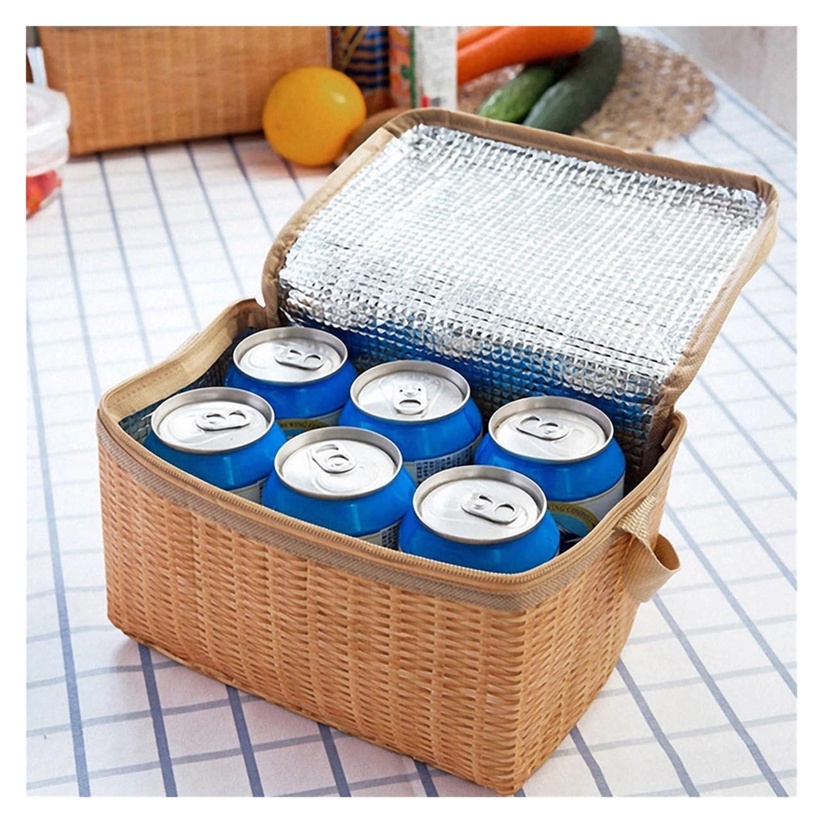 Cesta Picnic Bolsa de mimbre for Picnic al aire libre, vajilla impermeable, cestas for acampar