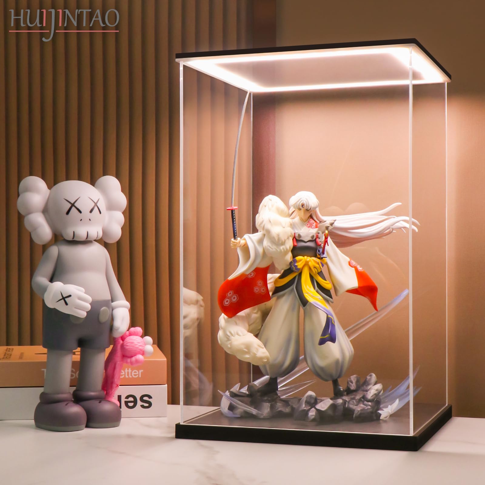 Vitrine en Acrylique avec lumières LED et Interrupteur, Teca Plexiglass Transparent, Teca Expositiva avec Base en Noir, Vitrine Expositiva pour Collectionisme, Modélisme, Figure (20x20x25 cm)