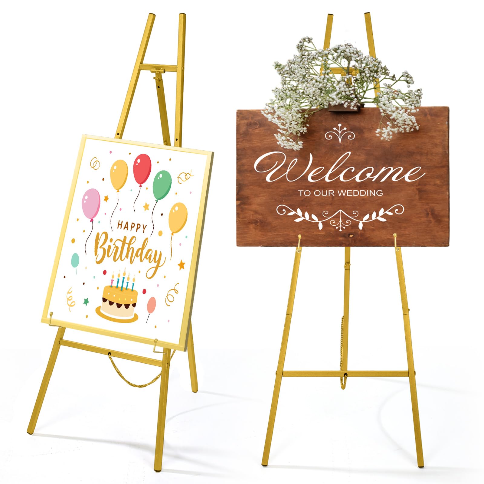 gold 50" easel stand for wedding sign 3 tier height metal display easel with adjustable chain heavy duty floor display stand tripod for painting wedding sign party poster