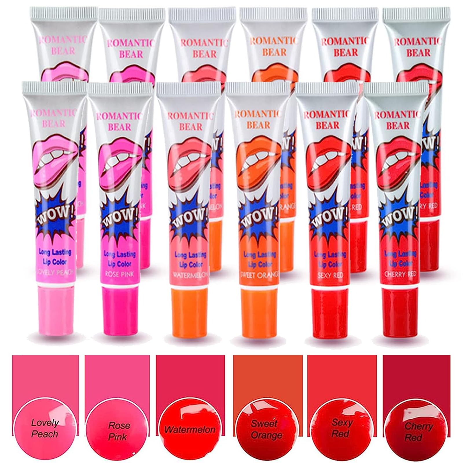 (12 Pcs) Lip Stain Peel Off, Lip Tattoo Lipstick,6 Colors Peel Off Lipstick,Waterproof Tear Lip Stain Cosmetic Gift Set for Girls,Peel off Lip Stain Waterproof Tint Long Lasting