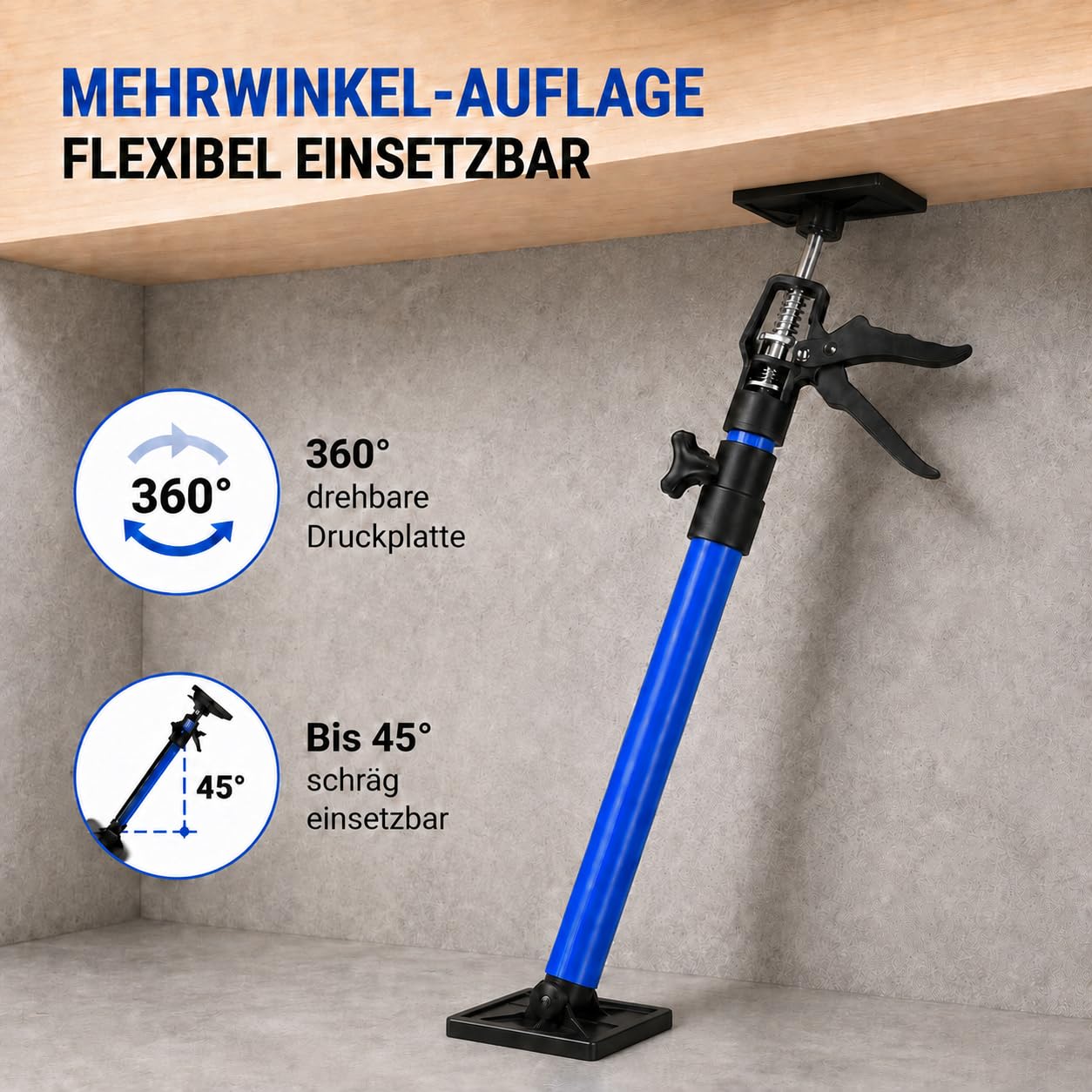 Deckenstütze 2 Stück 50 115 cm, Montagestütze Höhenverstellbar mit 40 kg Tragkraft, Zargenspanner mit 360 Grad Druckplatte für Schrankmontage, Türzargen, Trockenbau und Heimwerker