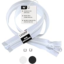 EZ-Xtend Lenzip #8 Separating Zipper - Heavy Duty Cut to Length with Double Metal Locking Pulls - Includes 2 Stainless Steel Zipper Bottom Stops White, 96"