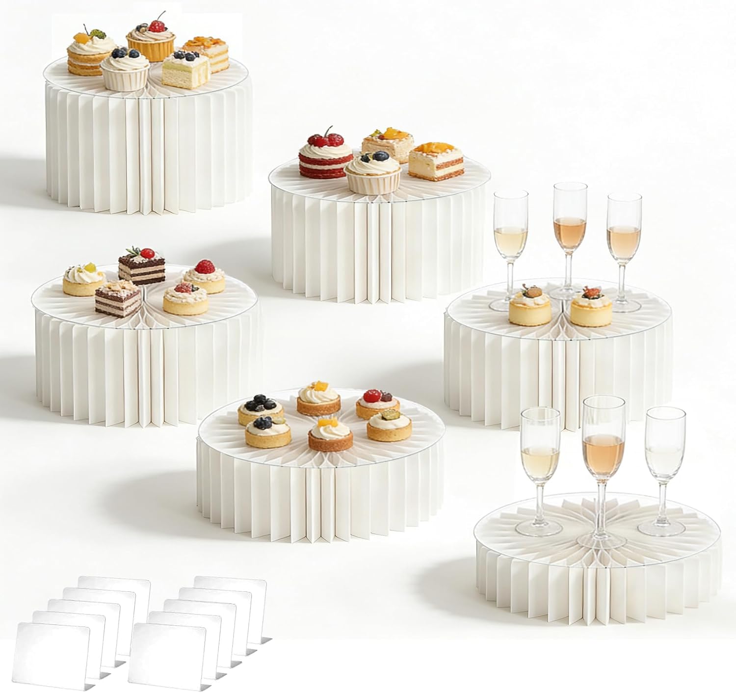 7 Pack Cylinder Stands for Party, 11.8"+15.7" Round Pedestal Stand, Foldable Cardboard Columns Cylinder Tables, Pedestal Display Plinth Pillars with Balloon&Pump for Wedding Birthday Party