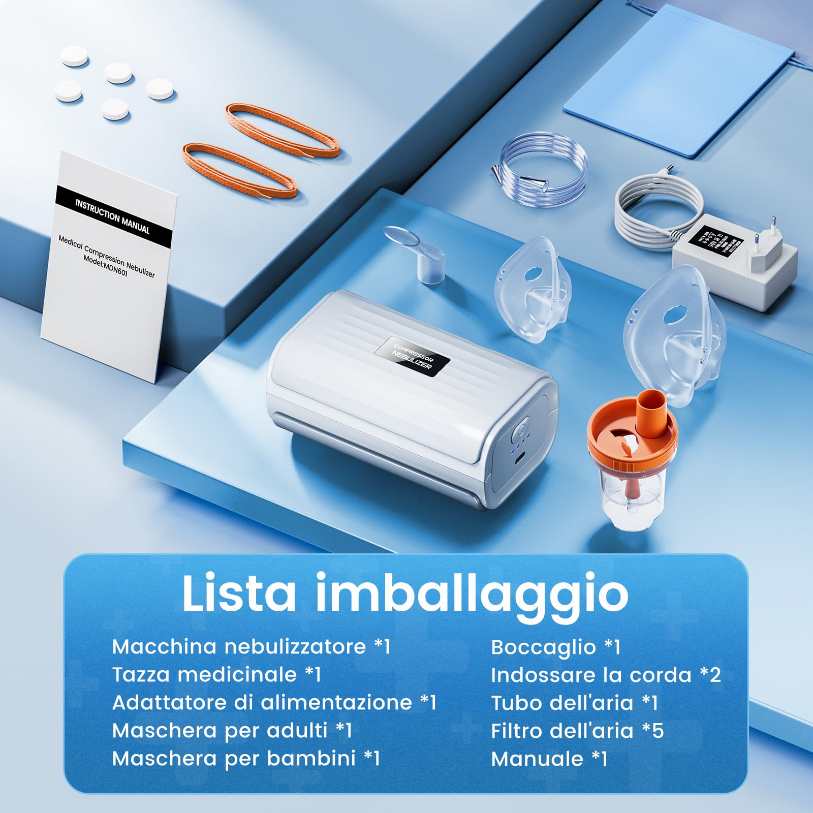 Aerosol Nebulizzatore A Compressore - Areosol per Bambini ed Adulti, Boccaglio E Maschera, Allevia Efficacemente le Malattie Sistemiche, Velocità di Atomizzazione Regolabile