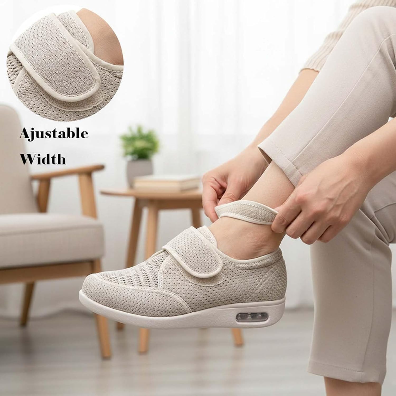 Diabetic Shoes, Wide Width Elderly Shoes, Adjustable Closure Lightweight Breathable Walking Shoes, Comfortable Edema Sneakers for Swollen Feet