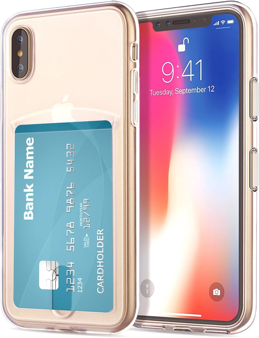 for iPhone Xs Max Slim Fit Clear TPU Gel Shockproof Case Cover for iPhone Xs Max with Card Holder (Transparent)