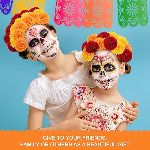 Miniatura 3 de EIMMBD 40 cabezas de flores de caléndula a granel de 3.15 pulgadas, guirnalda artificial de caléndula para decoración del día de los muertos,