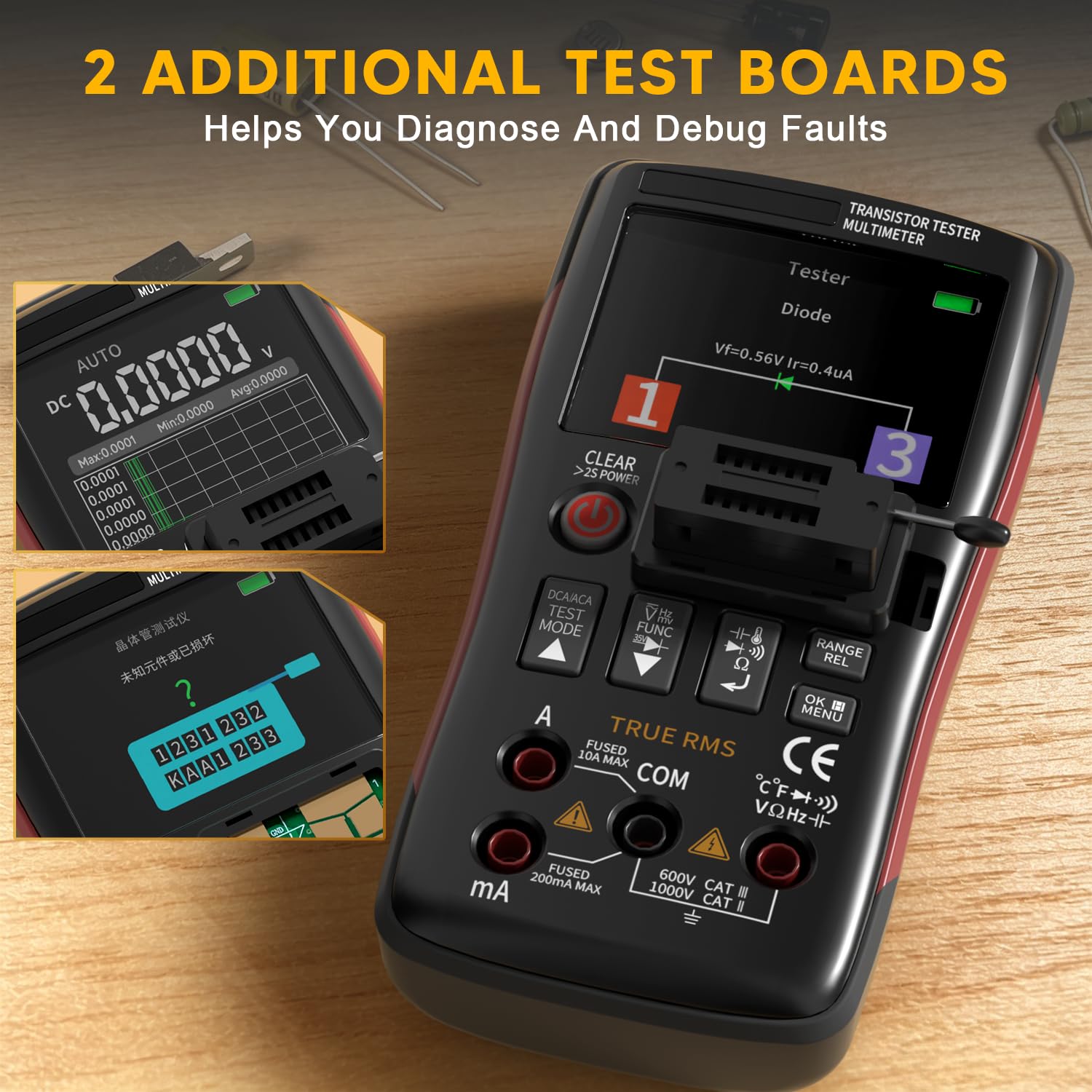 Handheld Oscilloscope, 3IN1 Digital Oscilloscope Multimeter DDS Generator, 50MHz Bandwidth, 19999 Counts, 250MS/s Sampling Rate, Voltage, Current, Capacitor, Resistor, Diode Test