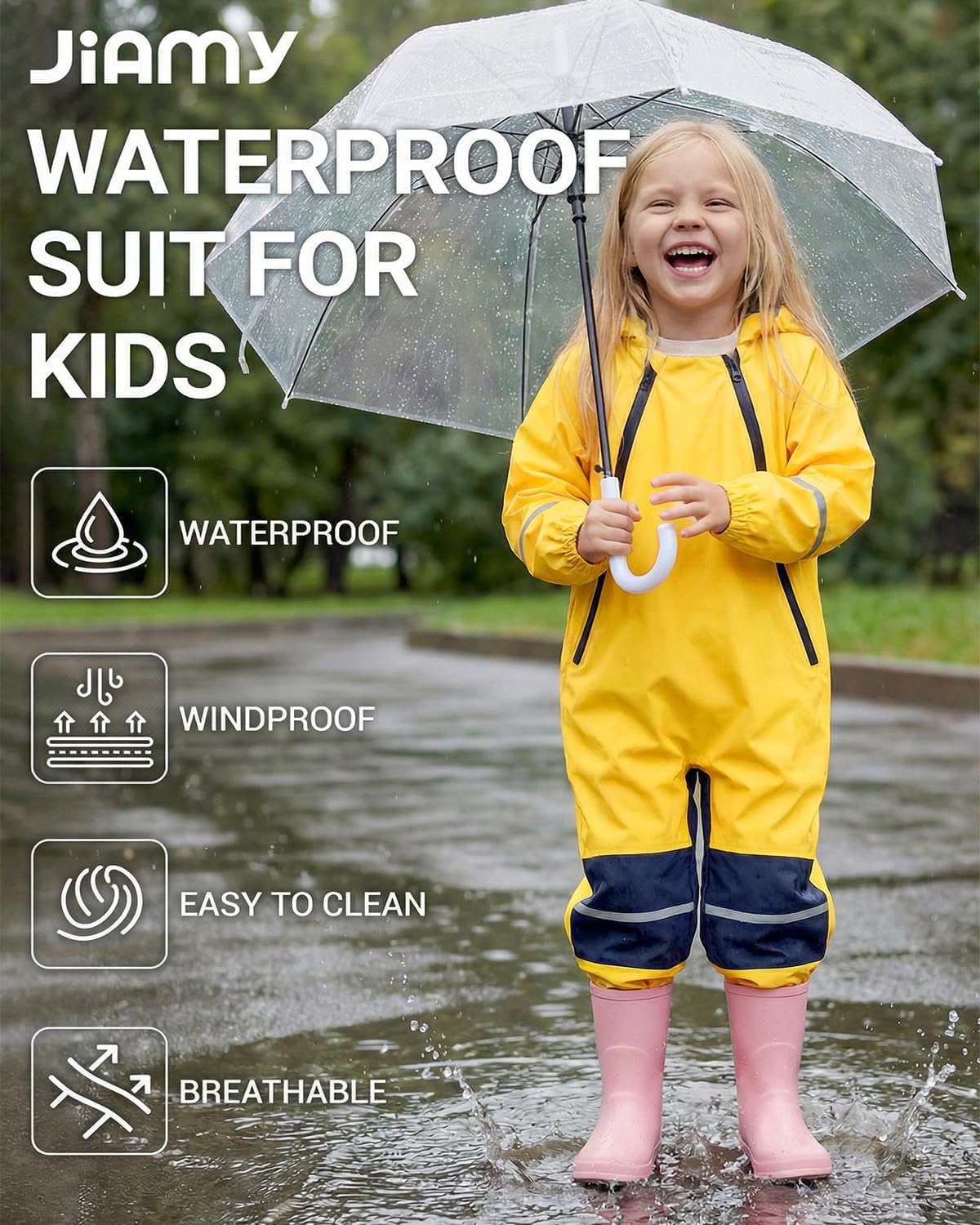 DivingBirds Kids Toddler Rain Suit Waterproof Coverall, Hooded Full-Body Raincoat For Outdoor Play (Ages 1–12)