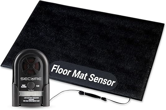 Secure Bed Exit Alarm Set with 24"x36" Floor Mat Sensor and Patient Alarm Monitor for Elderly Senior Fall and Wandering Prevention | 24x36 Inch Floor Mat Sensor, 120 dB Caregiver Alert Patient Monitor, Fall & Wandering Prevention System for Seniors, Adults