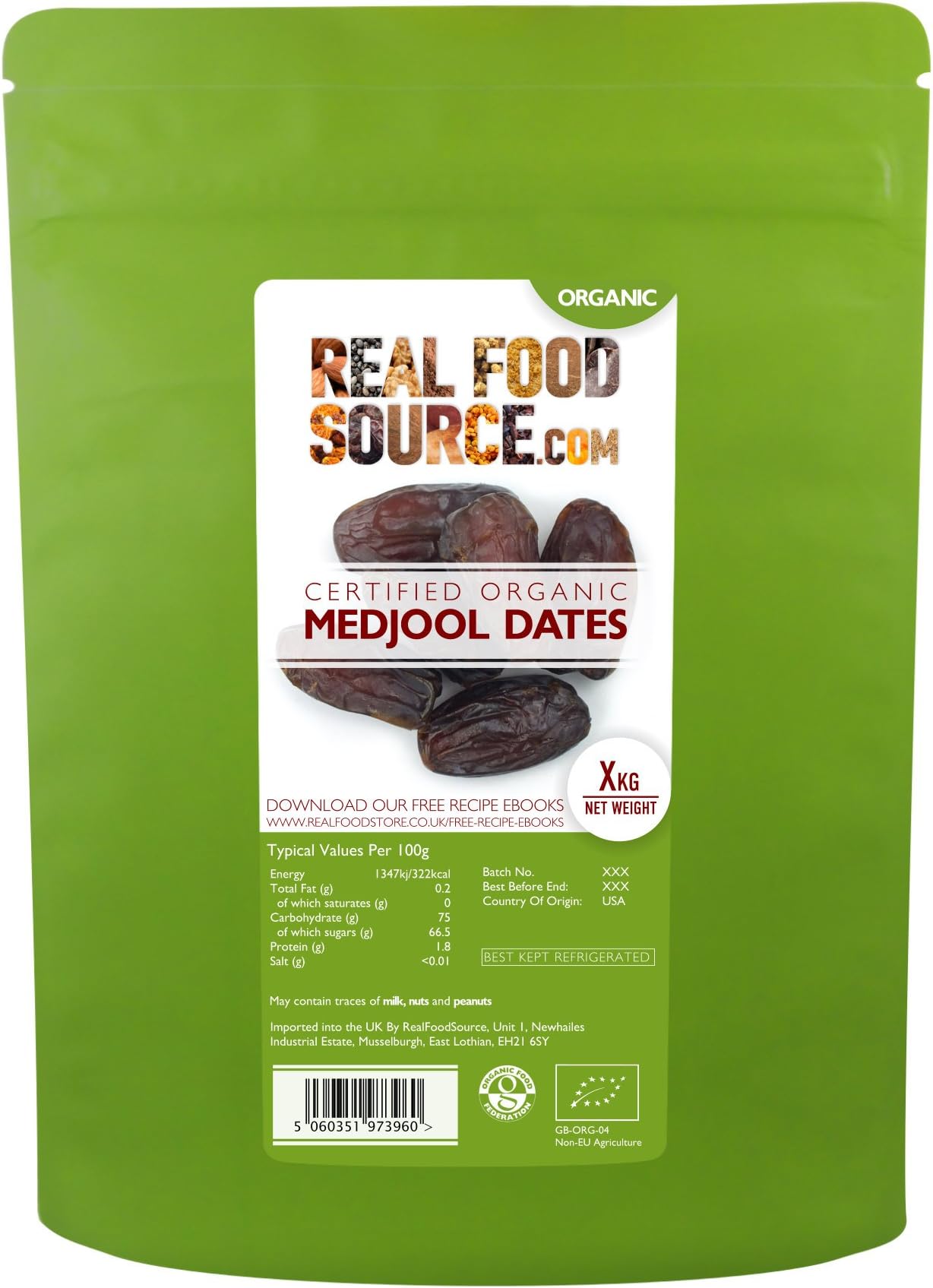 RealFoodSource Certified Organic Jumbo Medjool Dates (1kg)