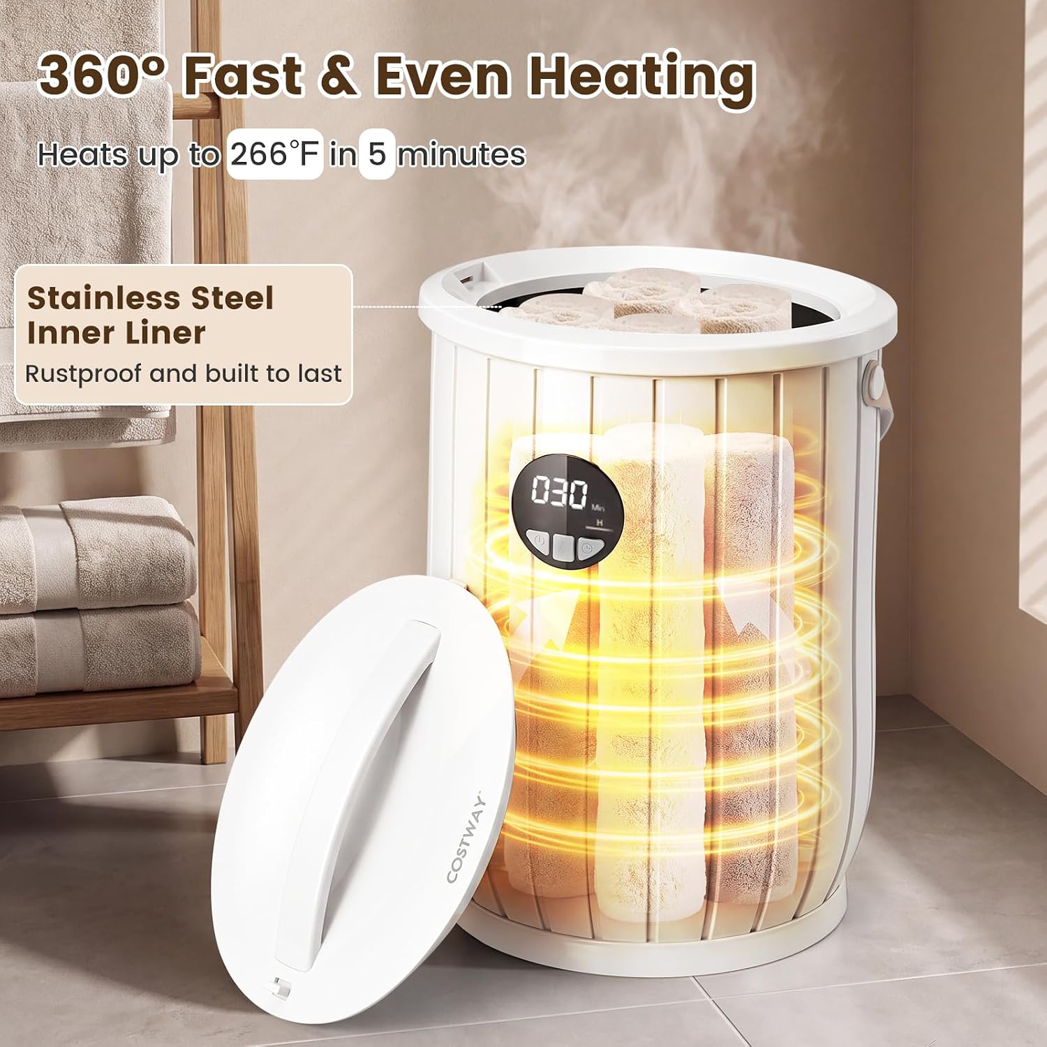 COSTWAY 20L Bucket Towel Warmer for SPA & Bathroom