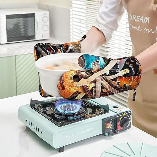 Miniatura 5 de Combinación de guante de horno y agarradera de guitarra eléctrica mágica guantes de silicona de cocina de música antideslizantes almohadillas