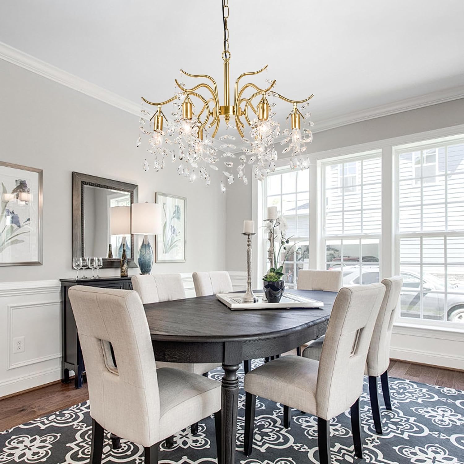 Tree Branch Crystal Chandeliers 22in Modern Gold Chandelier Light Fixtures E12 6-Light Ceiling Hanging Pendant Light for Living Room Foyer Dining Room