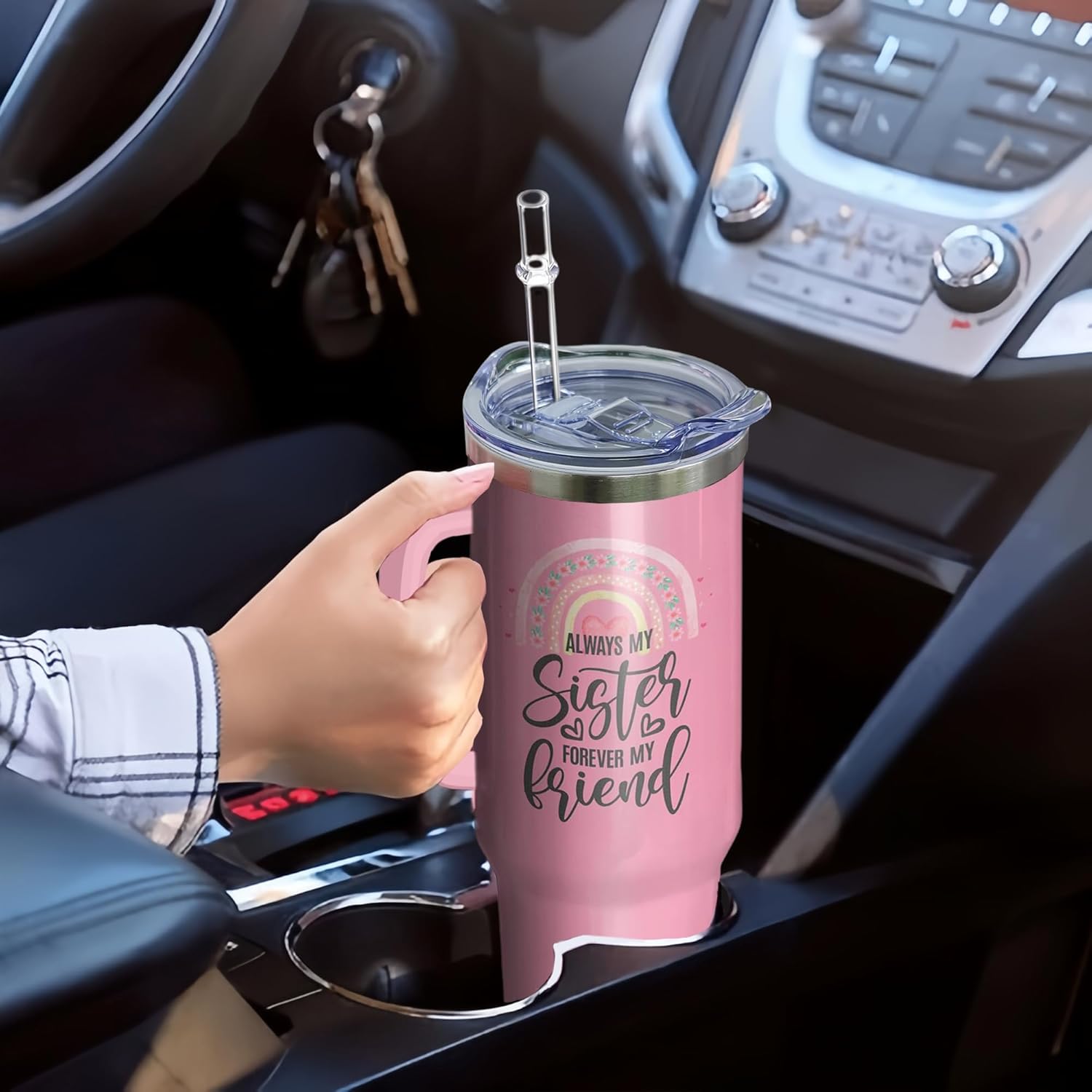 40oz Sister Tumbler with Handle and Straw, Insulated Stainless Steel Cup, Travel Coffee Mug Water Bottle, Birthday Gifts for Women - Image 7