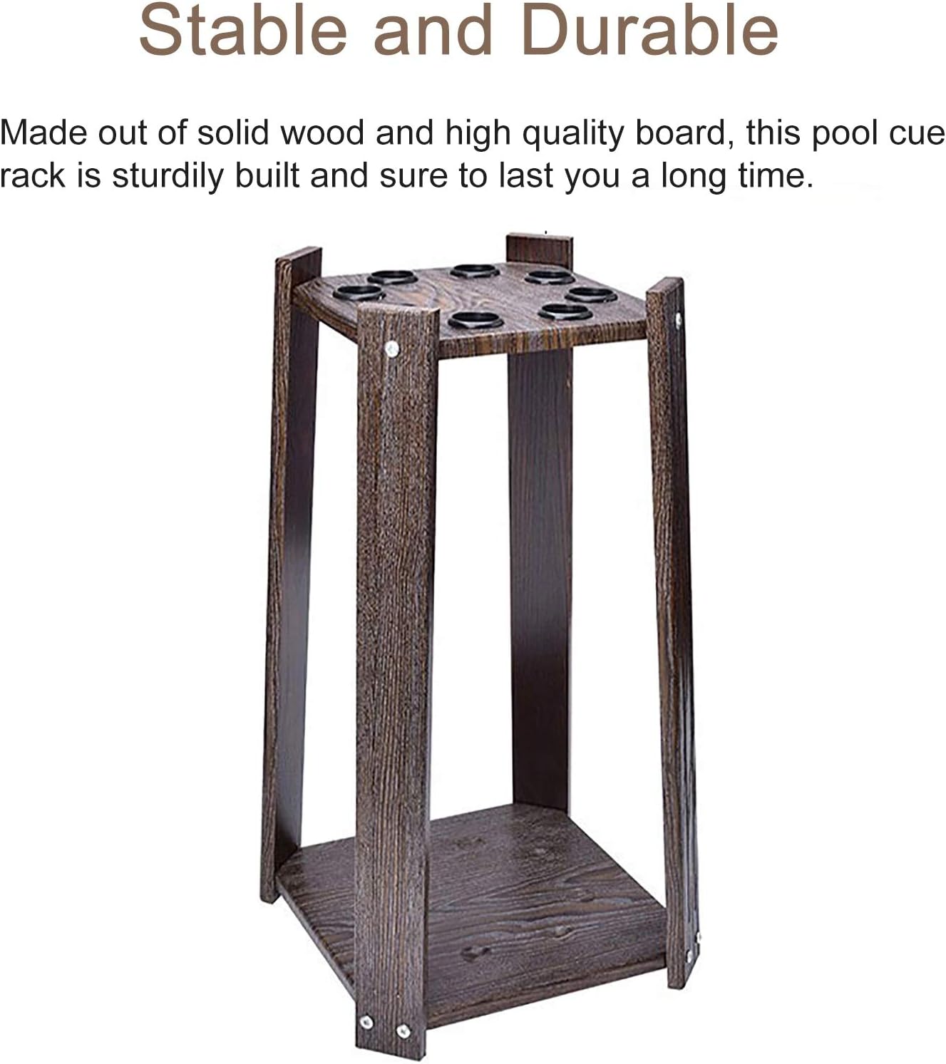Rustic Floor Stand Cue Rack, Wooden Free Standing 8 Pool Stick Holder, Corner Pool Cue Organizers/Stand for Billiard Room/Bar Area,