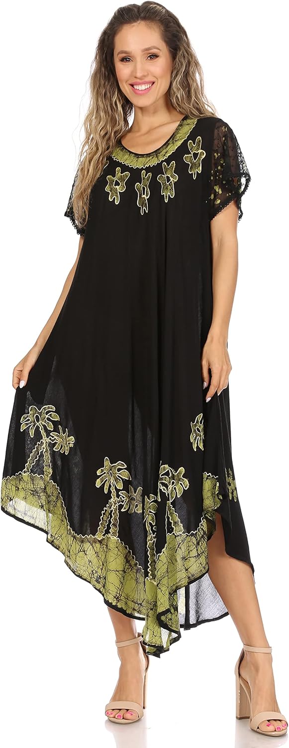 Sakkas Batik Palm Tree Cap Sleeve Caftan Dress/Cover Up - Image 5