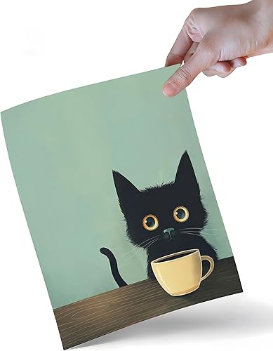 Yaneiro Divertido arte de pared de gato negro abstracto para beber café, lindo retrato de gato negro, decoración de pared, póster de lienzo adecuado
