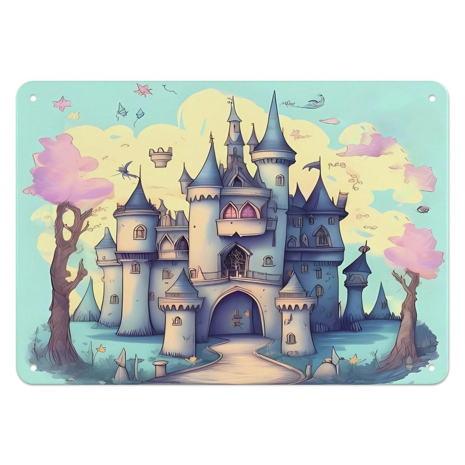 Fodpand Style Fairytale Castle Retro Vintage Metal Tin Sign,Wall Art Decor Garden Plaque Poster For Bedrooms Yard Bars Pubs Patios Porches 7.9X5.5 Inch