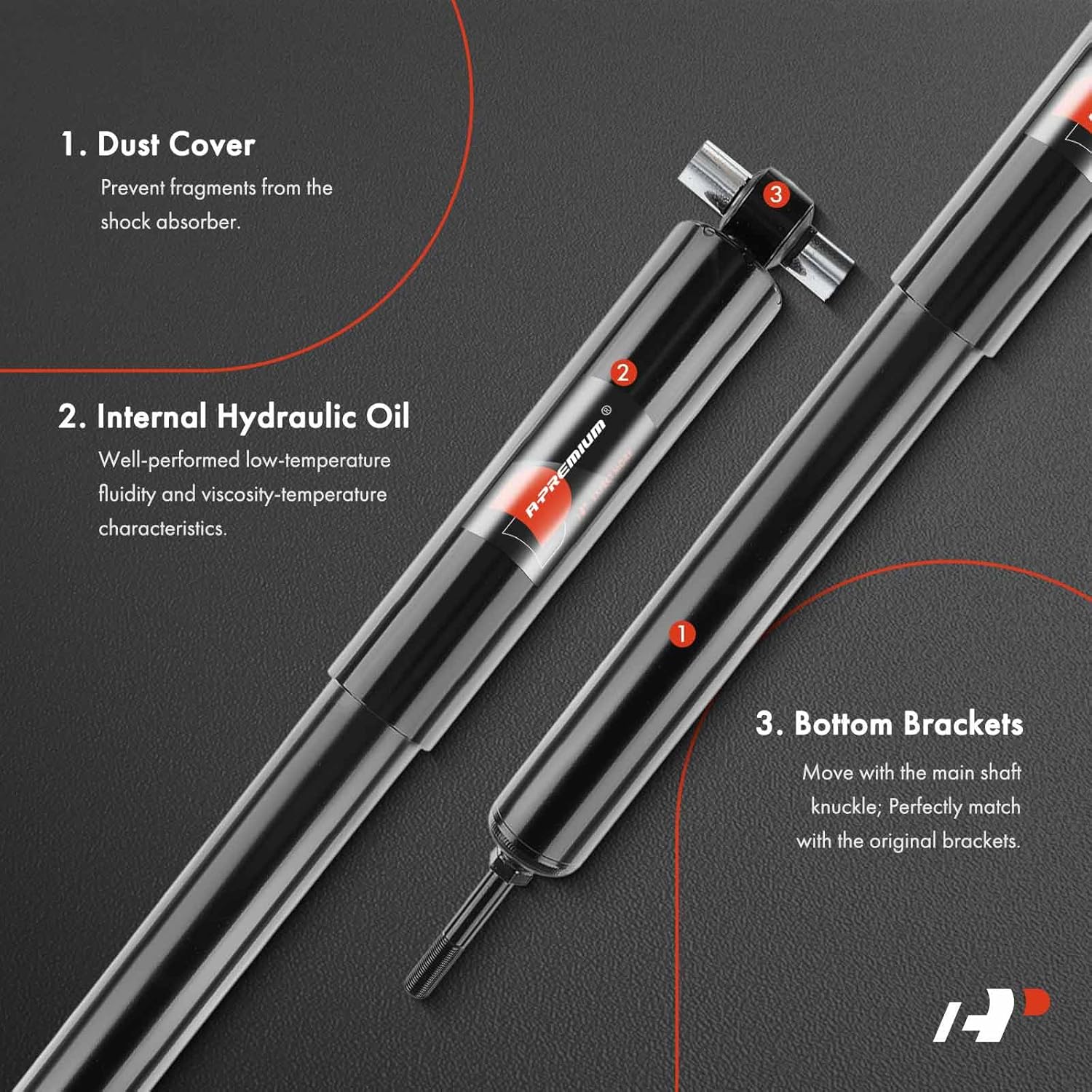 A-Premium Heavy Duty Rear Shock Absorber Compatible with Volvo VHD 2001-2017, VNM 2000-2017, WG 1996-2001 & Mack Granite 2018-2022, MRU 2008-2019