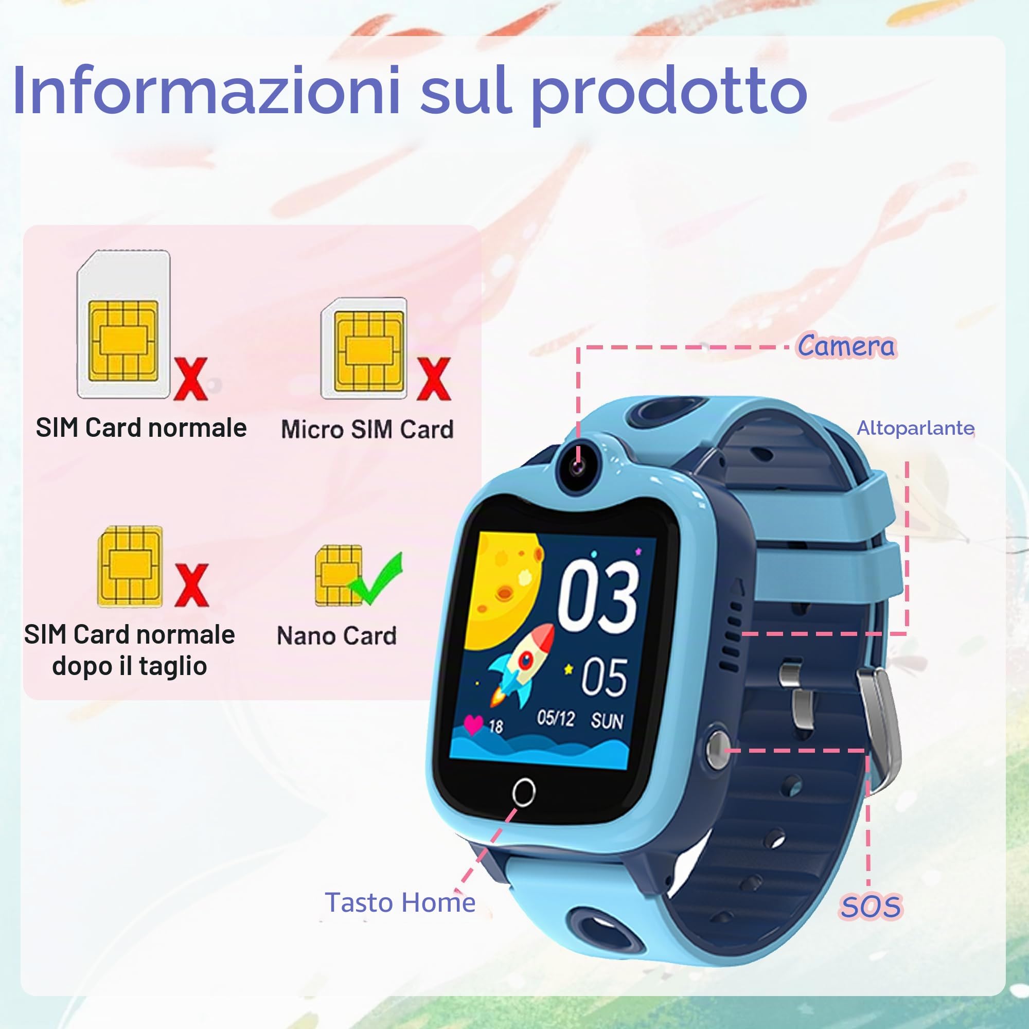 Smartwatch Bambini 4G, Orologio per Bambino Bambina Telefono con Videochiamata SOS Chat Vocale Sveglia Contapassi Modalità Classe Gioco, Impermeabile Smartwatch con SIM Regalo per Ragazza e Ragazzo
