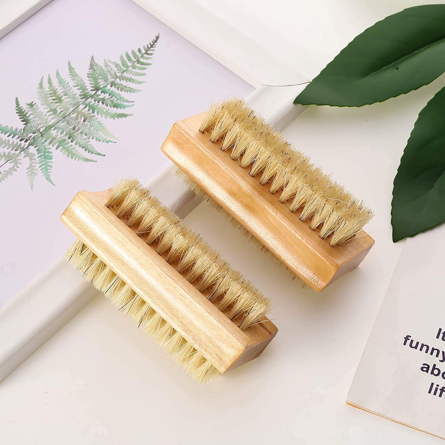 2er-Set Nagelbürsten Aus Buche & Sisal – Doppelseitige Reinigungsbürste Mit Bambusgriff