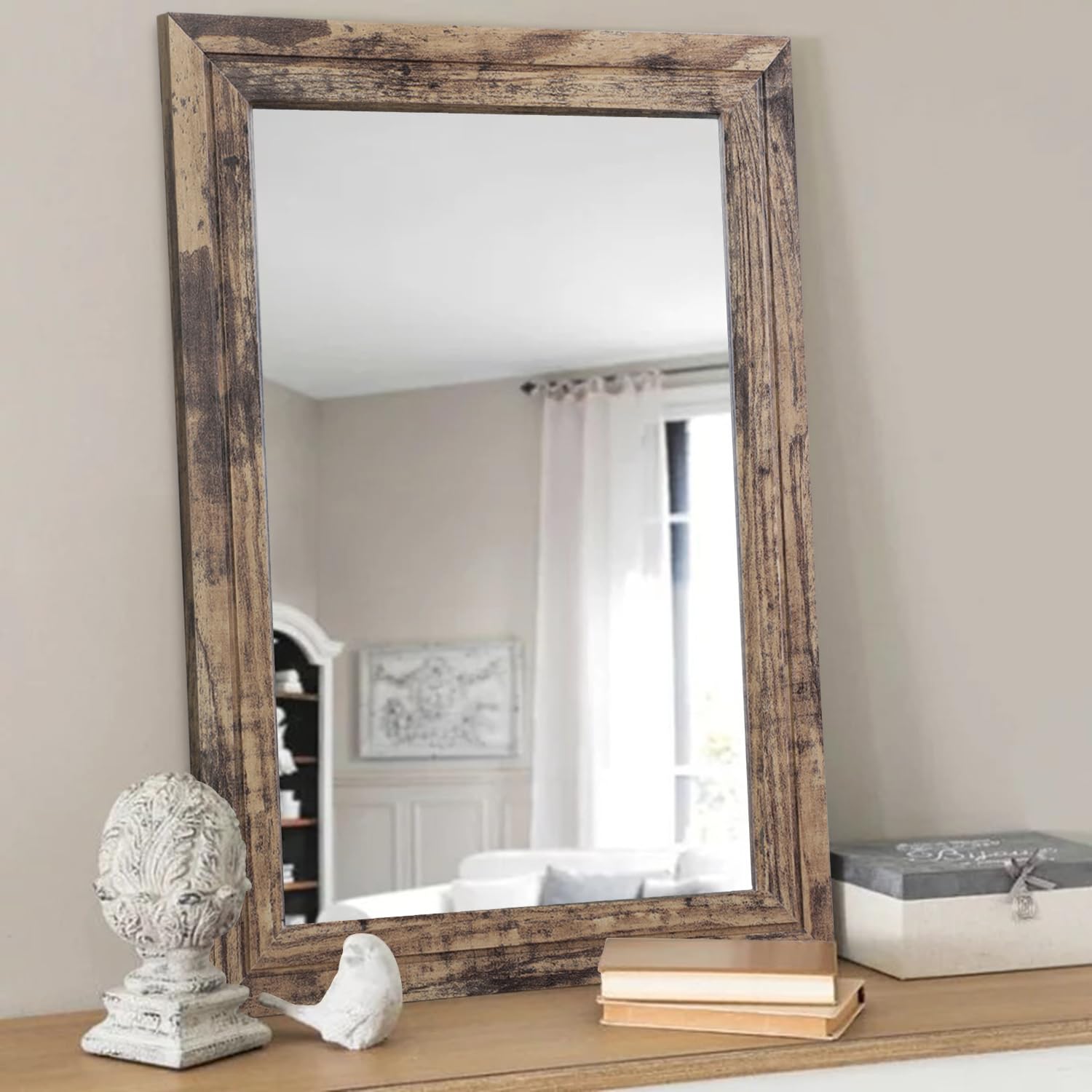 Amazon.com: AAZZKANG Wood Framed Mirror Rectangle Rustic Wall