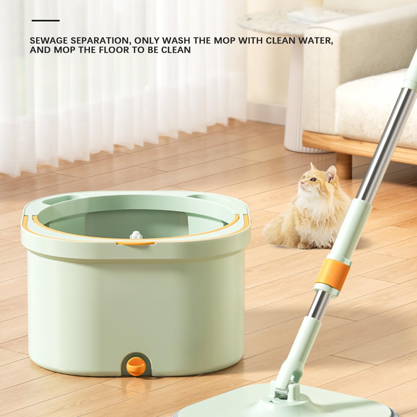 Sistema De Limpieza De Piso De Microfibra para Mopa Giratoria Y Cubo, Aguas Residuales Y Agua Limpia,de 360° para Madera(Blue)