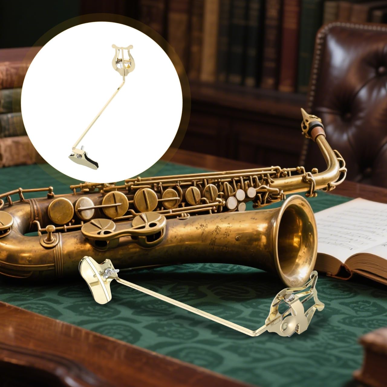 Besportble Soporte Para Partituras De SaxofóN Soprano Con Clip Ligero Y PortáTil Pinza Para MúSica De Marcha Y Ensayos Para Banda Y Lira Dorada