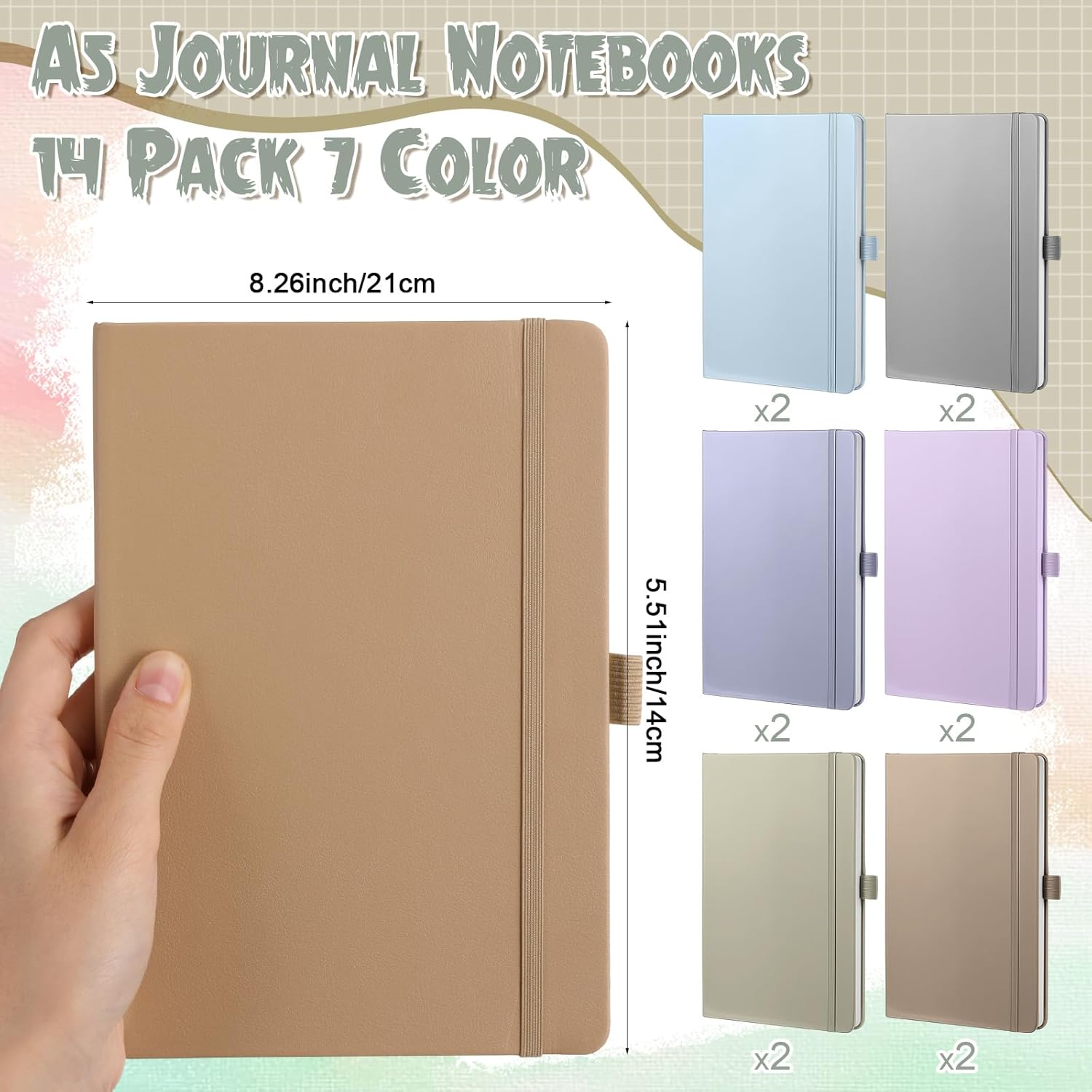 Laumoi 14 Pack Hardcover Journal Notebooks Bulk Journaling Notebook Wide Ruled PU Leather Ruled Lined Journals with Pen Holder for School Business Work Writing (Morandi Color,A5)