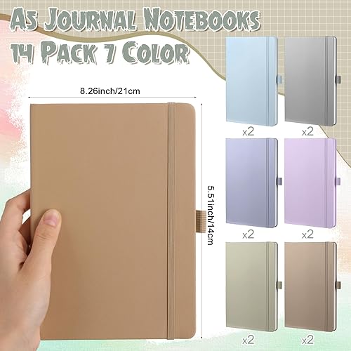 Miniatura 2 de Laumoi Paquete de 14 cuadernos rayados de 5.5 x 8.2 pulgadas, cuaderno de tapa dura A5, bloc de notas con rayas universitarias con soporte para
