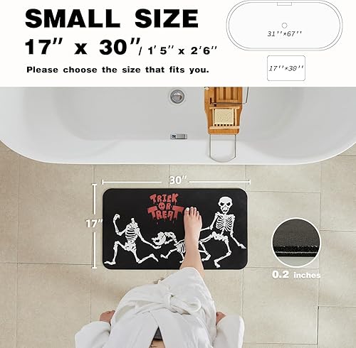 Miniatura 2 de Tapete de baño de Halloween, delgado tapete de baño de Halloween antideslizante, de secado rápido, tapete de baño de esqueleto, se adapta debajo