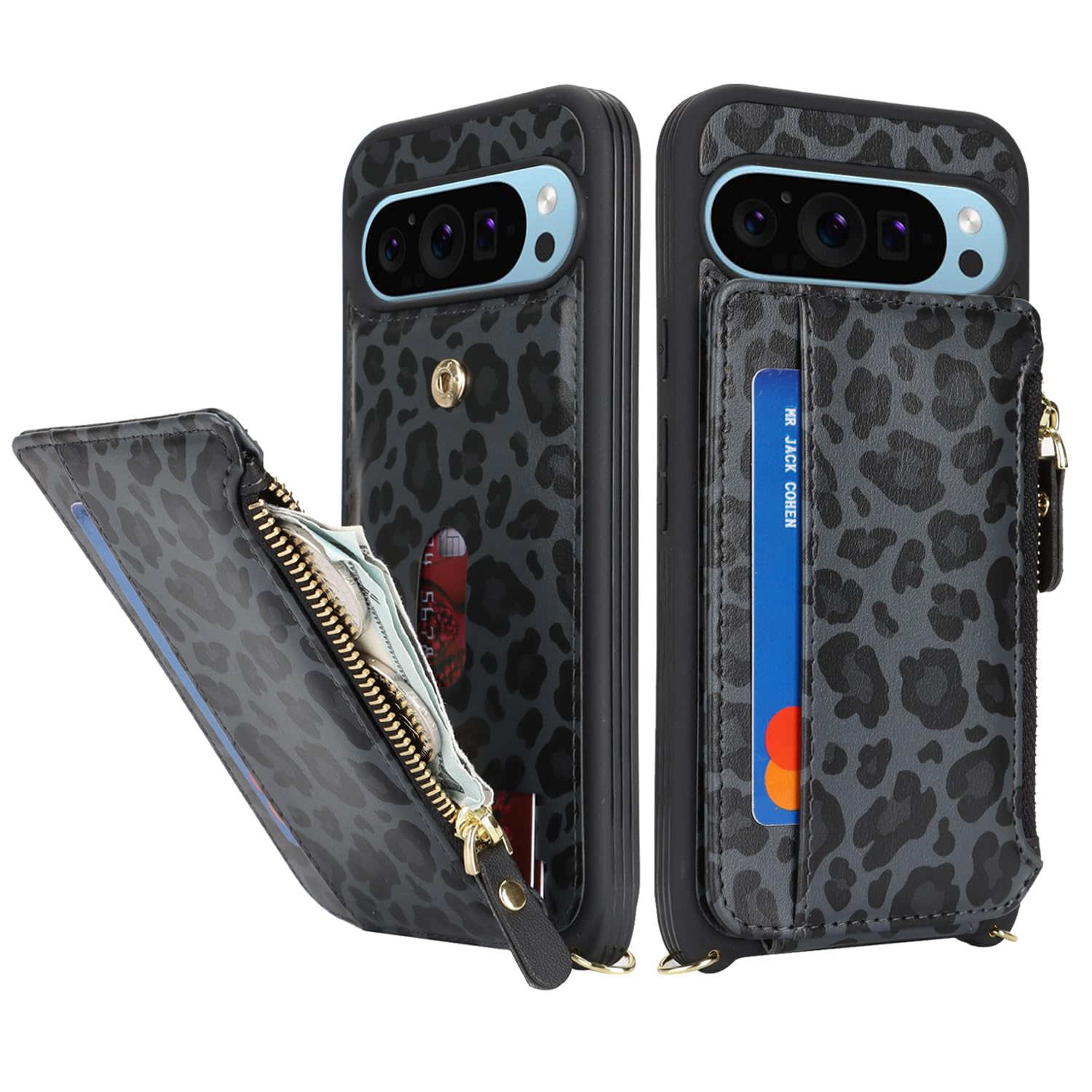 Furiet Wallet Case Compatible Google Pixel 9 Pro XL With Crossbody Shoulder Strap And Stand Grid PU Leather Card Holder Cell Accessories Slim Phone Cover For Pixel9 9Pro 9ProXL Nine Women