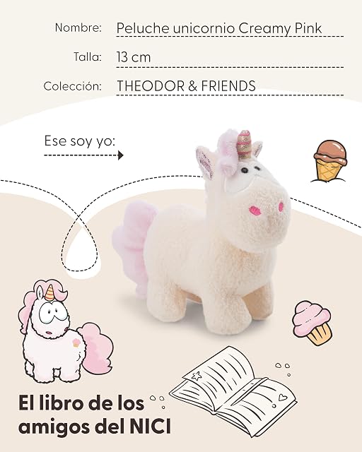Foto 6 de 8 de NICI Unicornio de Peluche Creamy Pink de 13 cm, Blanco, Suave muñeco, Adorable Animal para abrazarlo y Jugar…