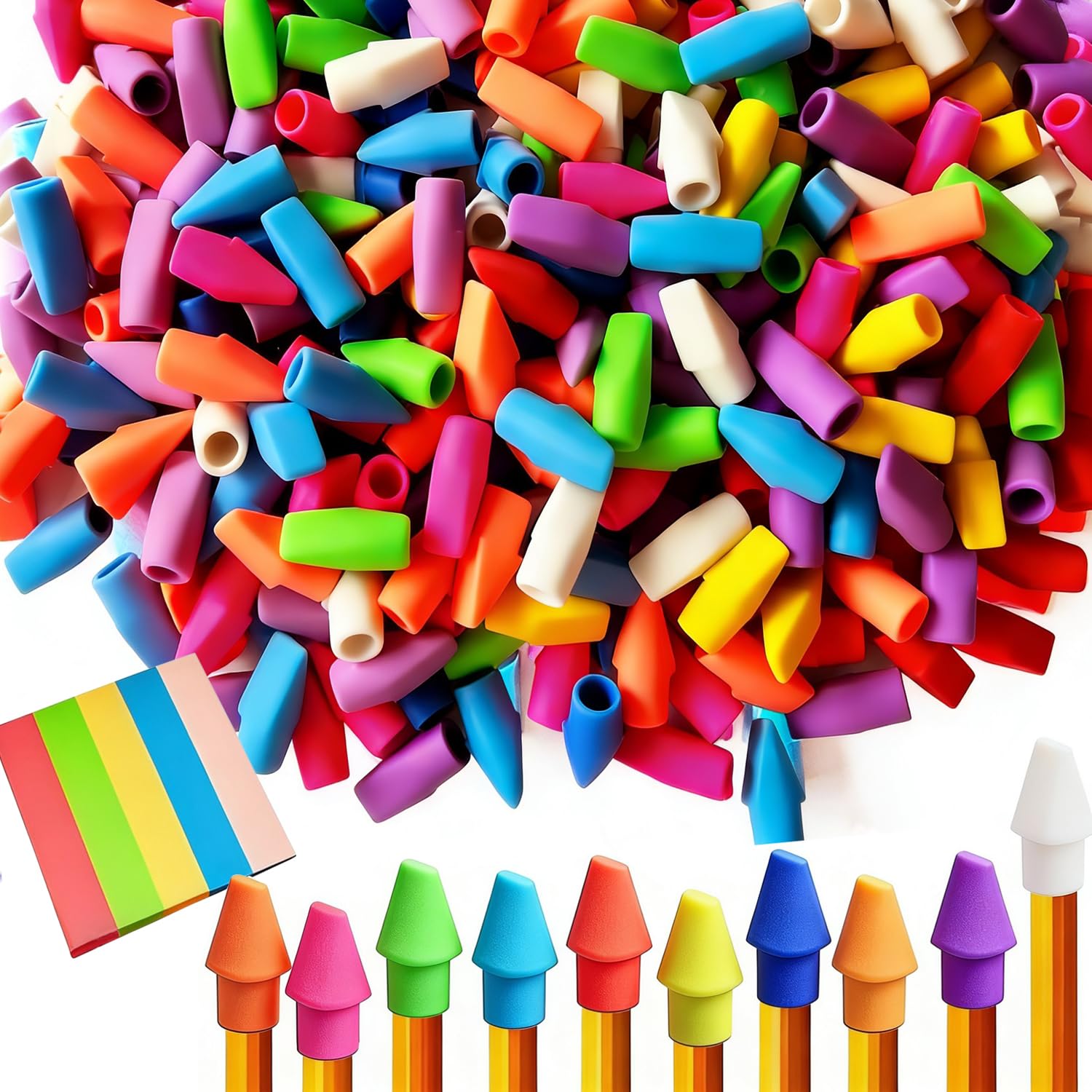 Pencil Top Erasers Bulk Cap Erasers for Pencils, 500 Pack Eraser Cap Pencil Eraser Toppers, School Supplies for Teachers Sudents Classroom Home and