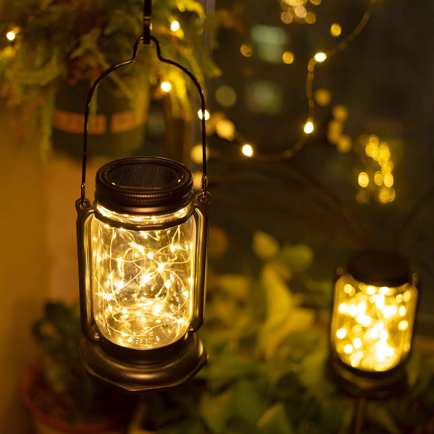Solar Mason Jar Lights,4 Pack 30 Led Fairy Hanging Jar Lights,Solar Lanterns for Outdoor Patio Party Garden Wedding Decor Lights(Mason Jars/Handles Included)
