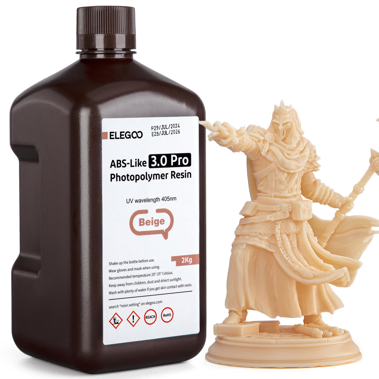 ELEGOO ABS-Like Resin 3.0 Pro, Resina Fotopolimerica per Stampa 3D ad Alta Resistenza ai Graffi, Resina UV 405nm per Stampanti MSLA/DLP/LCD Polimerizzazione Rapida Alta precisione, Beige 2000g