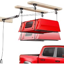 Truck Cap Hoist System for Garage Ceiling, Smart 4-Point Self-Leveling Garage Hoist with 81 Pulley Lift System, Easy One-Person Overhead Garage Storage Lift for Truck Topper Rack, 250 lb