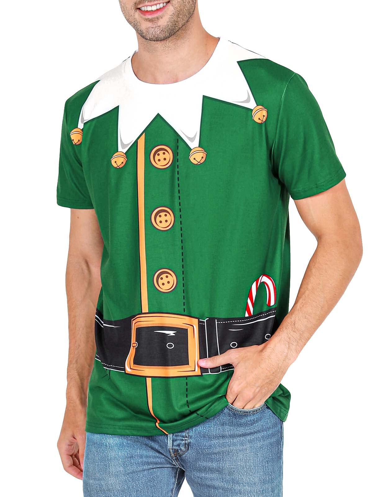 COSAVOROCK Men's Elf Costume Christmas T-Shirt Green XL
