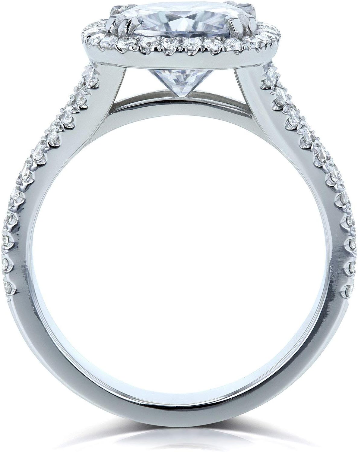 Kobelli Cushion D-E-F Moissanite Split Shank Halo Engagement Ring 3 1/3 CTW 14k White Gold, 6.5