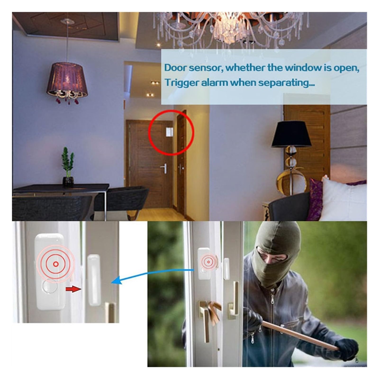 Sensor inteligente de puertas y ventanas Sensor de puerta y ventana for sist-ema de alarma de 433MHz PG103, alarma inalámbrica for el hogar, alertas de notificación de aplicación para la seguridad del