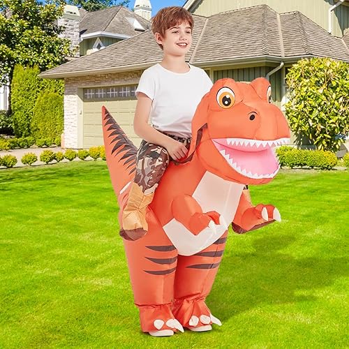 Miniatura 3 de GOOSH Disfraz inflable de dinosaurio para niños que montan en T Rex Air Blow Up Funny Fancy Dress Halloween Party Cosplay disfraz