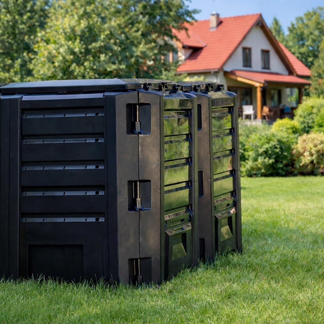 FORTENA Modul-Komposter 800L oder 1200L Schwarz Schnellkomposter Gartenkomposter Wettersicher (800L)