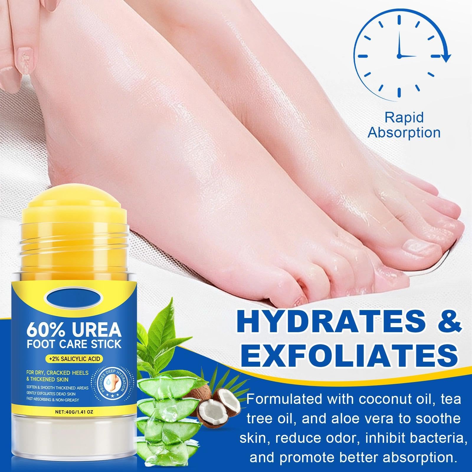 Urea Cream 60 Percent for Feet Foot Cream Stick, Intense Moisturizer for Cracked Heels & Dry Skin - Image 2