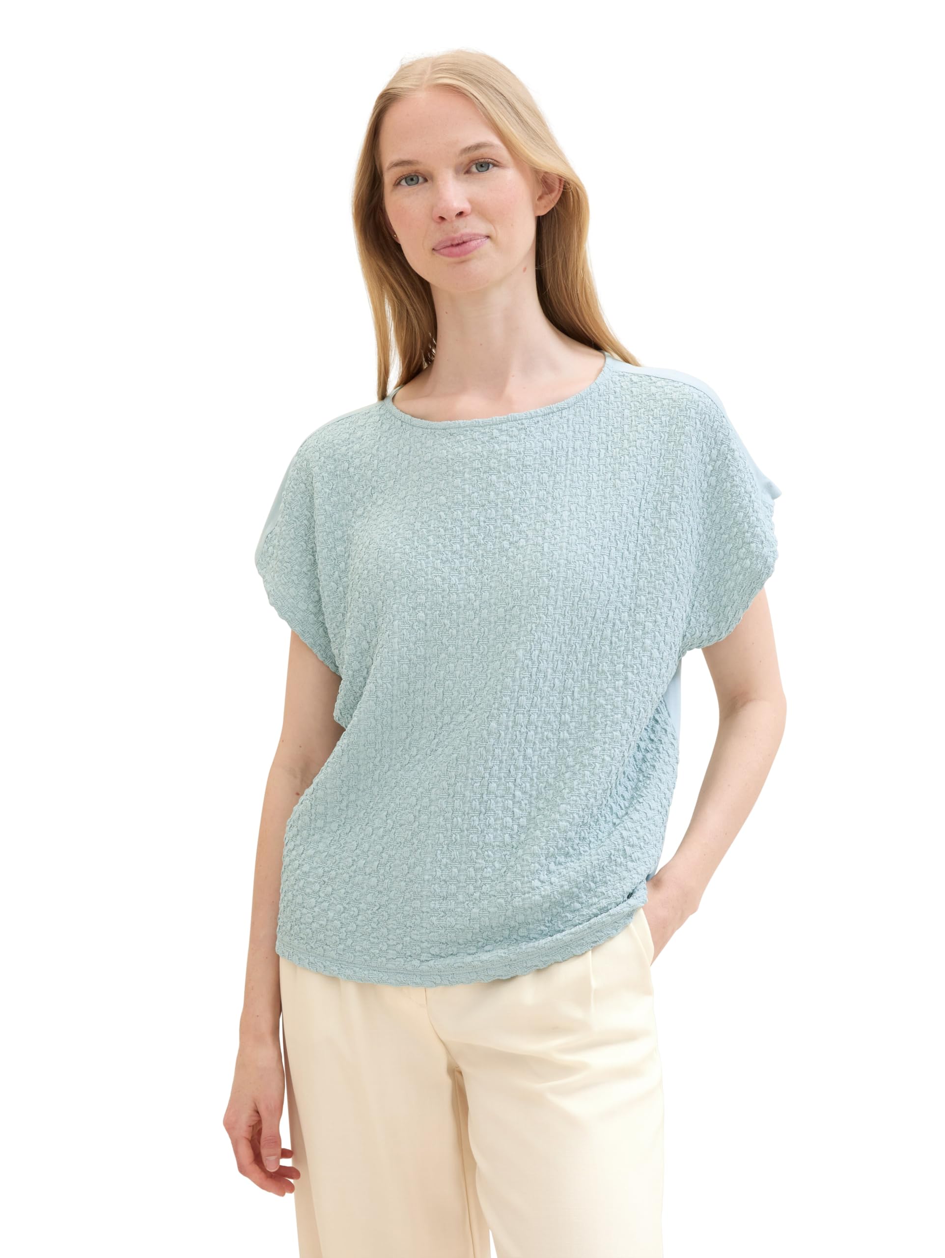 TOM TAILOR Women's Basic T-Shirt with Structure, 30463 - Dusty Mint Blue, L