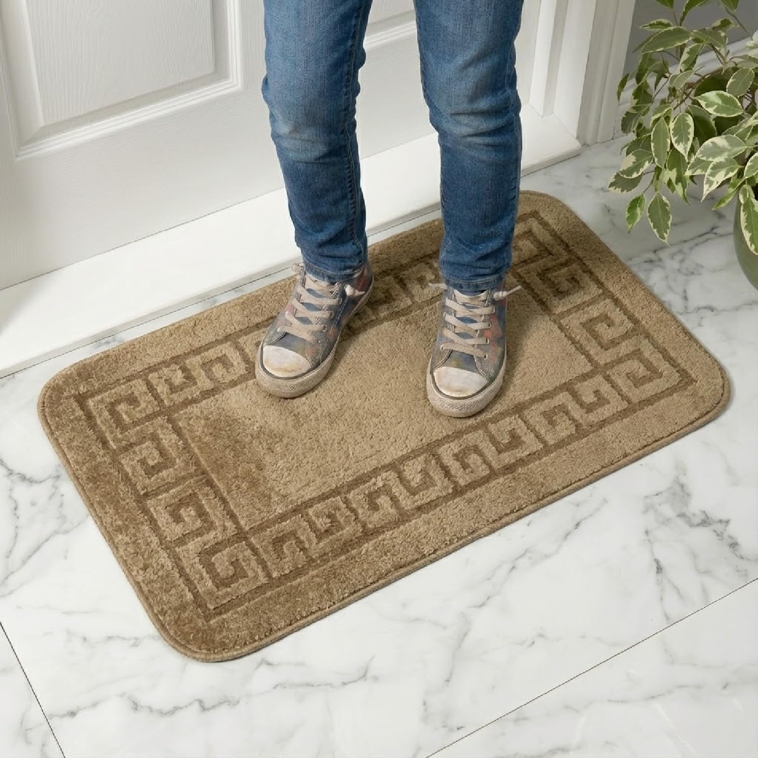 PHP Gel Back Non-Slip Washable Dirt Trapper Floor Mat Indoor Outdoor Utility, Kitchen and Large Yoga Anti Slip Mats | 50 x 80 cm - Beige