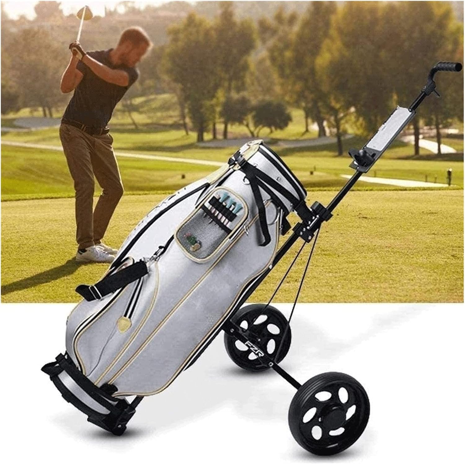 Golf PushCart Push Cart for Golf Clubs Golf Cart 2 Wheel Quick Open and Close Golf Trolley Foldable Golf Caddy Easy Carry and Lightweight