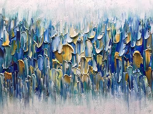 Miniatura 2 de AMEI Pinturas artísticas de 24 x 48 pulgadas pintadas a mano en lienzo verde azulado, pinturas abstractas de paisaje marino, decoración del hogar,